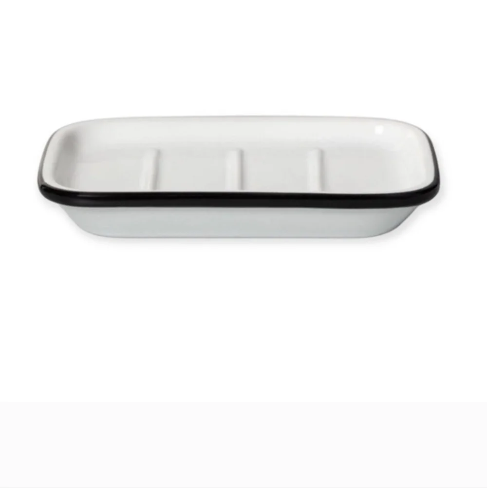 Hearth And Hand White Glazed Stonware Soap Dish with Black Trim